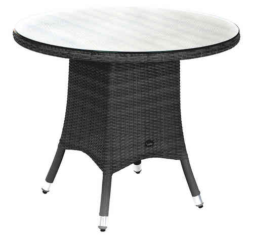 Zebra Tisch 90cm rund Mary 5459 Esstisch Aluminium + Polyrattan quarz + Glas Tischplatte Gartentisch
