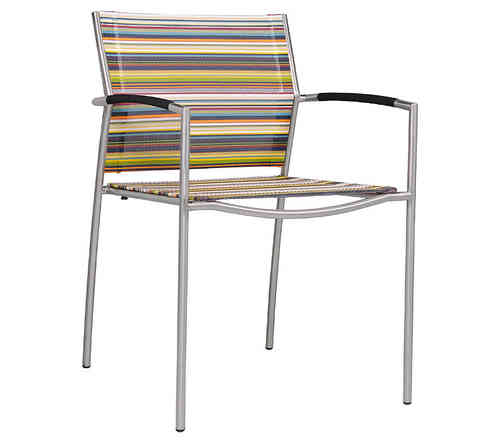 Zebra Design Stapel Sessel Rovex 7635 Edelstahl + Batyline Armlehnen + Textilen stripe Gartenstuhl