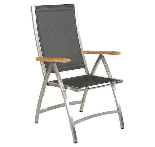 Zebra Design Hochlehner Sessel Pontiac klappbar 3234 Edelstahl + Twitchell argenta + Teak Armlehnen