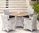 Zebra Polyrattan + Teak Esstisch Set 5-teilig 4x Sessel + Tisch 1m rund Loomus silkwhite -ohneKissen