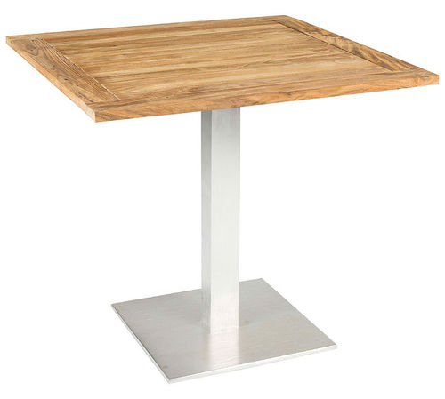 Stern Bistro Tisch 80x80cm Aluminium Säulenfuß Edelstahl Look + Old Teak Tischplatte 430798 Esstisch