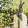 Rottenecker Bronze Gartenfigur HASENPAAR SITZEND 88885 Wasserspeier H34cm-ohneStein