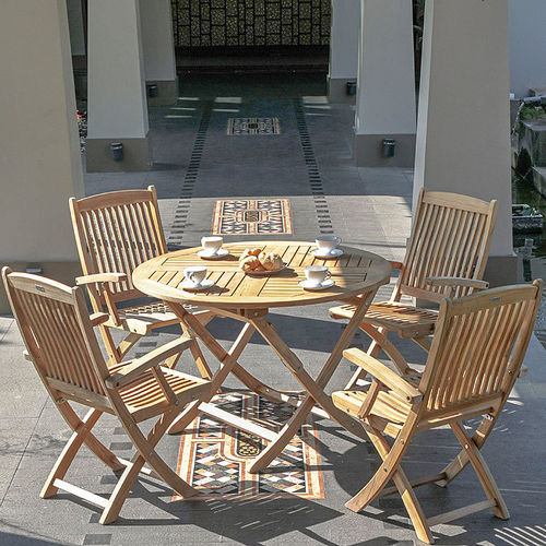 Zebra 5-tlg Gartenmöbel Garnitur Bali Poker Teakholz + Tisch rund 110cm